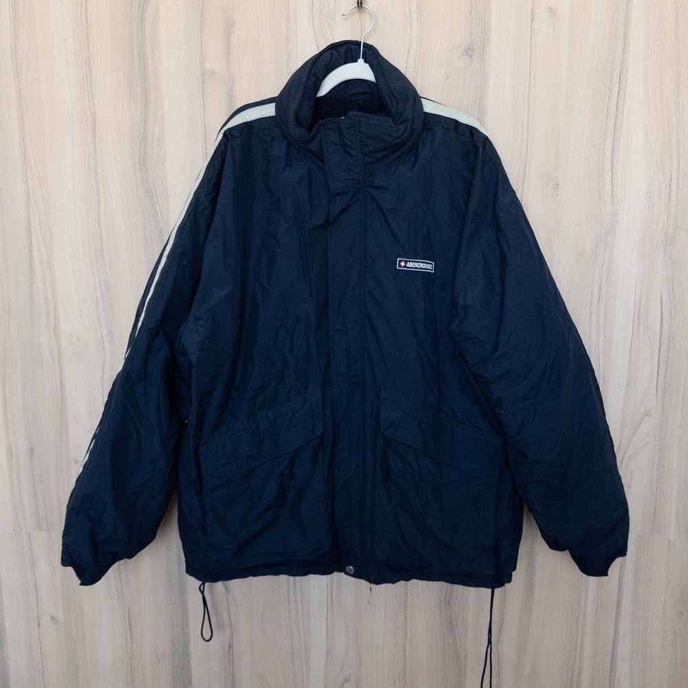 Vitnage Abercrombie & Fitch Mens Jacket XL Navy Racing Stripe Y2K Gorpcore 2000s